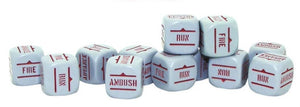 Bolt Action Orders Dice Grey with Red Writing (12)
